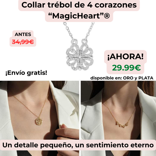 Collar de trébol de cuatro hojas en forma de corazón MagicHeart